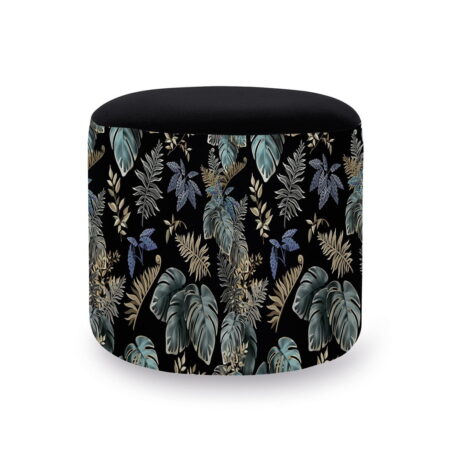 Pouf-cylindrique-Falling-leaves-Black