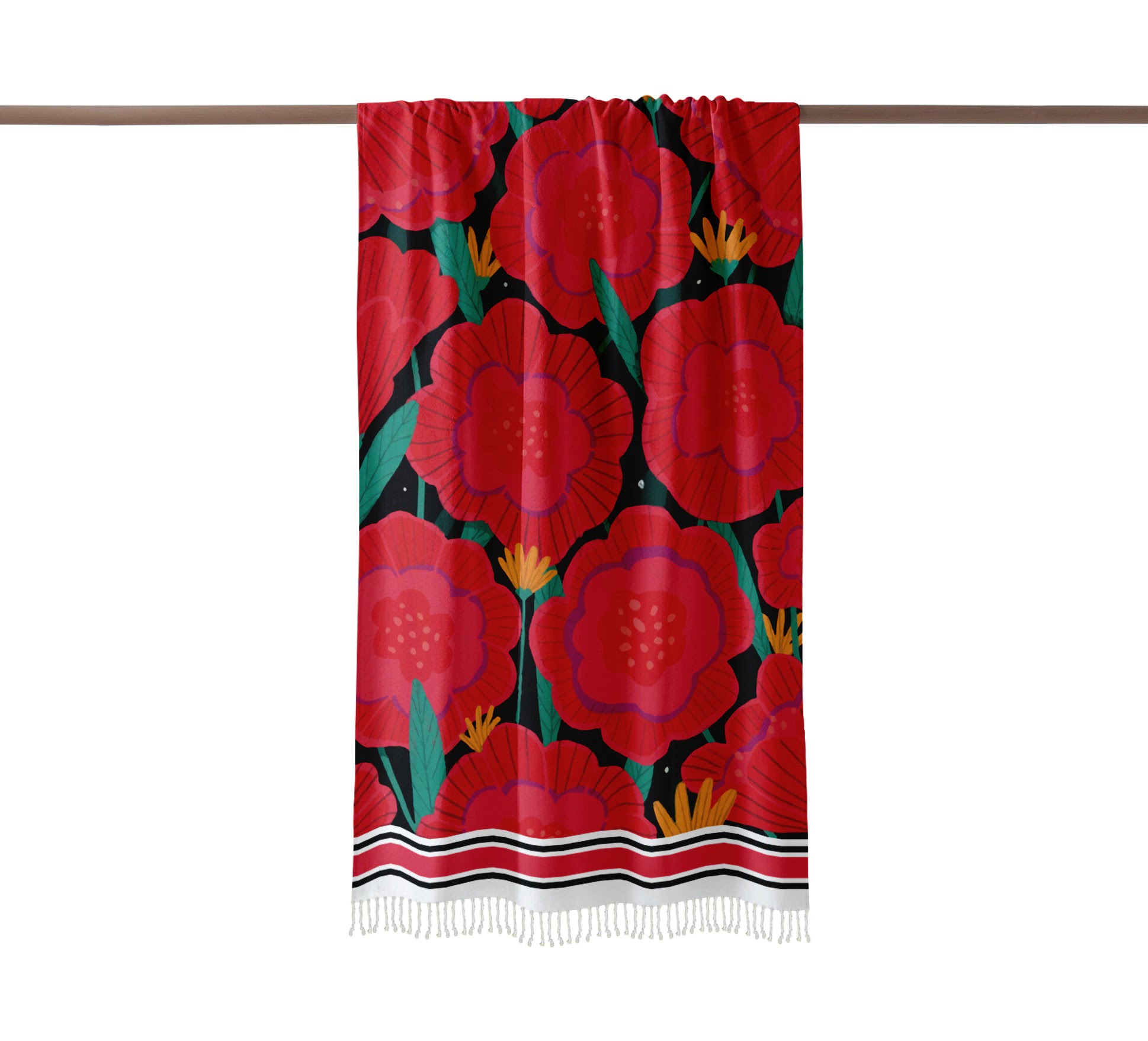 FOUTA plage Big Red Flowers