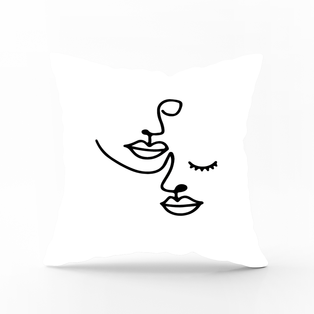 Coussin Carré Line Art Face White 1 DUO ACCESSORIES coussin carre art line face white Coussin Carré Line Art Face White